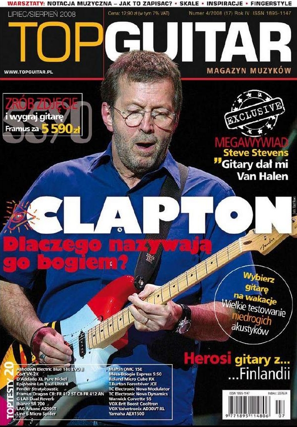 Eric Clapton na okładce magazynu TopGuitar, numer lipiec-sierpien 2008.