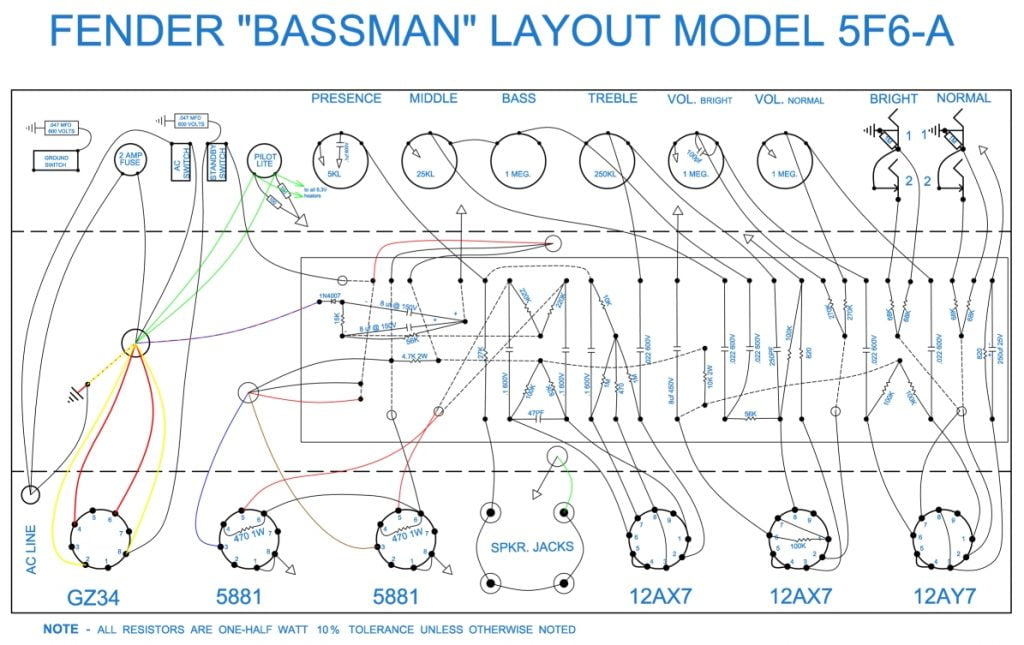 Fender Bassman 5F6-A - schemat
