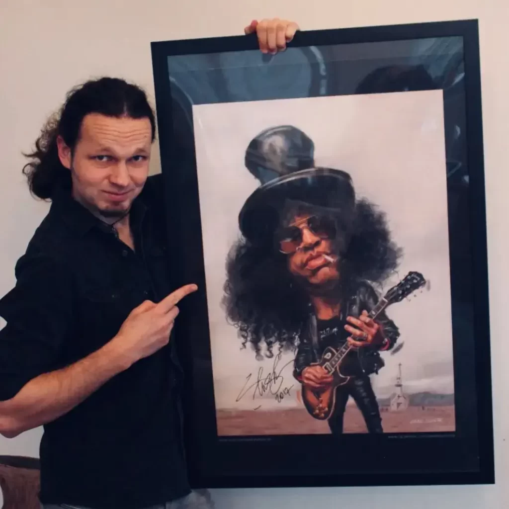 Karykatura, Slash, Łukasz Szostak. Fot. https://www.facebook.com/karykaturzysta