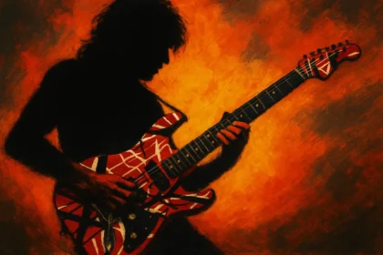 Wizualizacja inspirowana gitarą Frankenstrat, powstała przy wsparciu sztucznej inteligencji